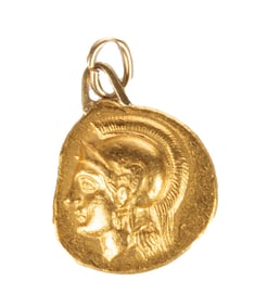 Greek 1 Stater (Helmeted Head of Athena) Gold Coin, Mounted as a Pendant