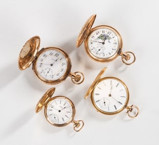 One 18K & Three 14K Gold Pocket Watches