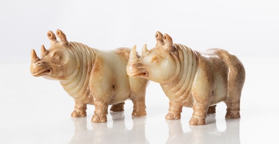 Pair of Chinese Carved Jade Rhinos