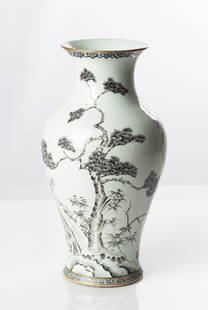 Chinese Baluster Porcelain Vase: Chinese Baluster Porcelain Vase Qing Dynasty, possibly Qianlong. Three Friends of Winter Pattern and two cranes. Ht. 15 in.