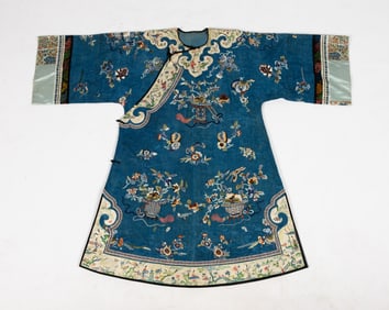 Chinese Embroidered Robe, Kesi Panels & Japanese Silk Scarf