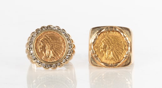 Men's 14K Gold & Diamond Rings with Indian Head Gold Coins