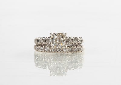 14K White Gold & Diamond Wedding Ring Set