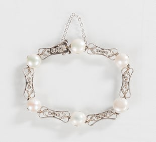 Black Starr & Frost Platinum, Pearl, & Diamond Bracelet