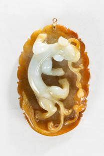 Chinese Jade Carved Pendant with 18K Gold Mount: Chinese Jade Carved Pendant with 18K Gold Mount Purchase Note: New customers purchasing silver, gold, or jewelry are required to make payment by wire or check unless previously discussed with Cottone'