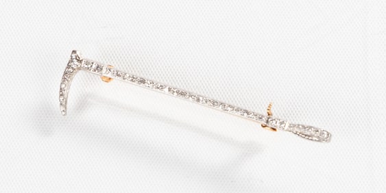 14K Gold, Platinum, & Diamond Equestrian Riding Crop Pin