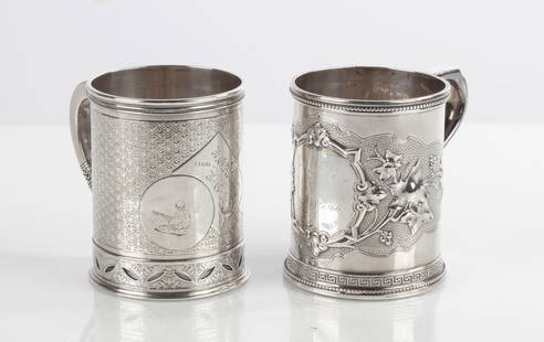 Two Early Tiffany & Co. Sterling Silver Mugs: Two Early Tiffany & Co. Sterling Silver Mugs Total weight: 14.6 troy ounces. Purchase Note: New customers purchasing silver, gold, or jewelry are required to make payment by wire or check unless previ