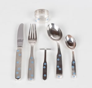 H. Nils Michelsen Sterling Silver Mod Blue Flower Child Set