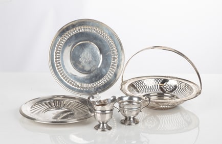 Sterling Silver Basket, Plates, Creamer, & Sugar