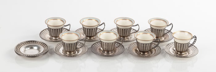 Watson Co., Wilcox & Wagoner Sterling Silver & Demitasse Cups & Saucers