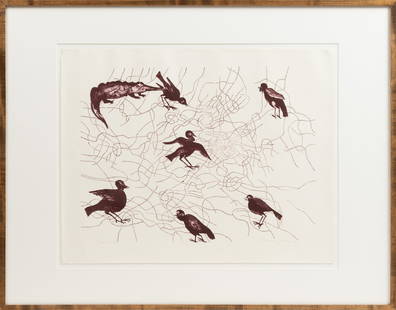 Francisco Toledo (Mexican, 1940-2019) Birds and Crocodile: Francisco Toledo (Mexican, 1940-2019) Birds and Crocodile Circa 1980. Etching on paper. Signed (lower right). Artist proof. 19 3/4 x 25 1/4 in. Anderson Gallery, Buffalo, New York.
