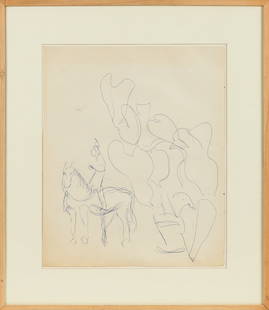 Gandy Brodie (American, 1924-1975) "Horse / Rider / Potted Plant": Gandy Brodie (American, 1924-1975) "Horse / Rider / Potted Plant" 1950. Pen and ink on paper. 17 x 13 3/4 in. Martha Jackson Gallery, New York. Anderson Gallery, Buffalo, New York.