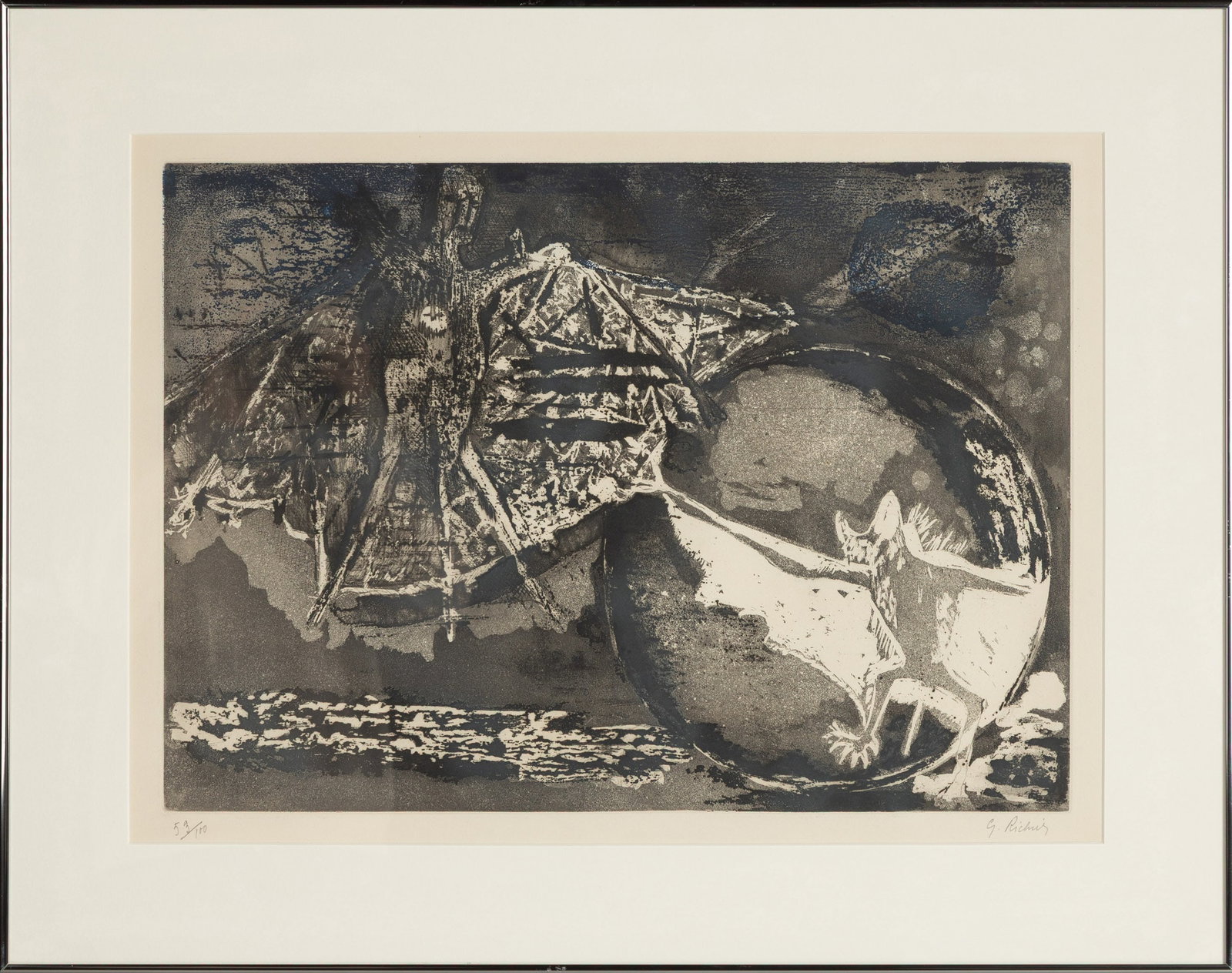 Germaine Richier (French, 1902-1959) La Chauve Souris: Germaine Richier (French, 1902-1959) La Chauve Souris 1953. Etching. Edition 53/100, plate no. 53. Image: 15 x 21 in. Anderson Gallery, Buffalo, New York.