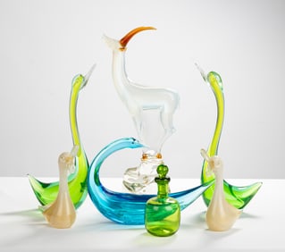 Murano Glass Birds, Decanter, & Gazelle