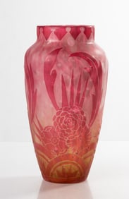 Steuben Acid Cut-Back Rose Quartz Vase