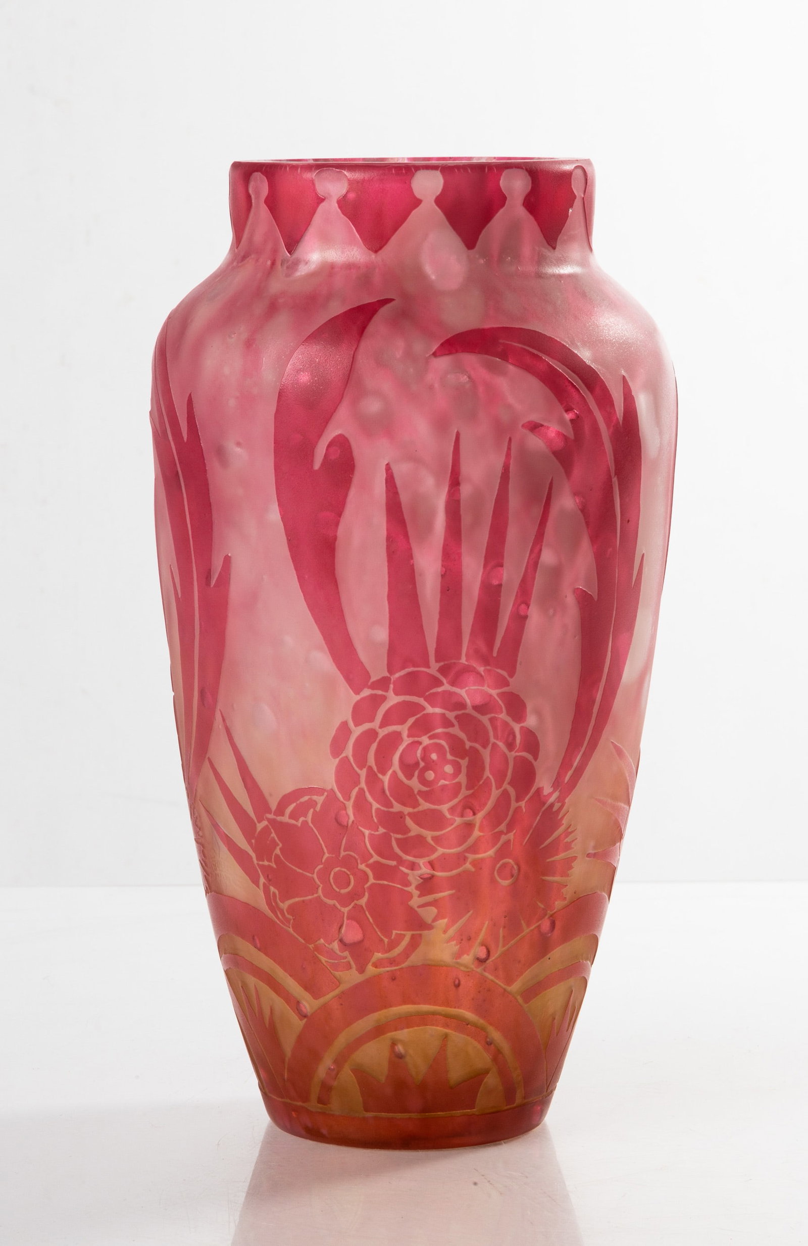 Steuben Acid Cut-Back Rose Quartz Vase: Steuben Acid Cut-Back Rose Quartz Vase Early 20th century. Ht. 11 3/4 in. The collection of Dr. Barbara Iglewski, Canandaigua, NY. The estate of Edward Alderman.