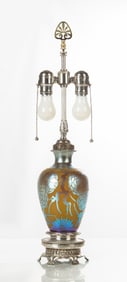 Steuben Yellow Jade & Blue Aurene Acid Cut-Back Lamp Base