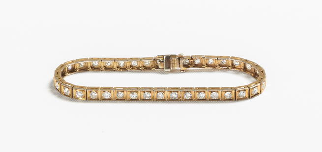 Ladies' 14K Gold, Platinum & Diamond Tennis Bracelet: Ladies' 14K Gold, Platinum & Diamond Tennis Bracelet Old mine cut diamonds, weight: 1.80 cts. (estimated). H-I color, SI-2 to I-1 clarity. Weight: 12.05 grams. L. 6 1/4 in.