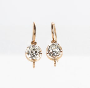 Old Mine Cut Diamond Earrings, 2.3 Carat Total