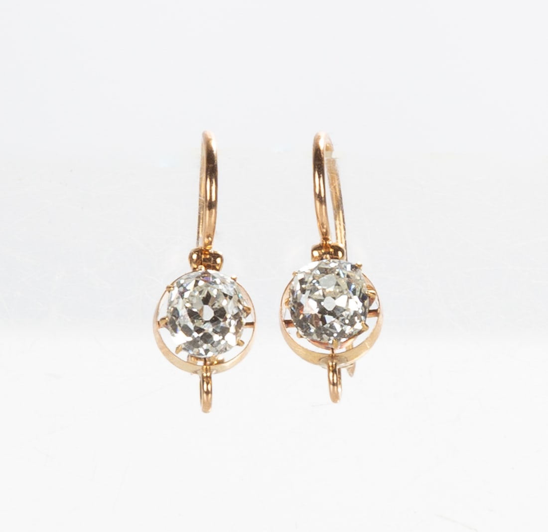 Old Mine Cut Diamond Earrings, 2.3 Carat Total (1 of 5)
