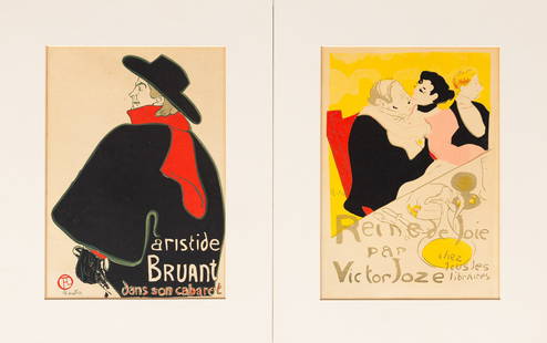 Two Henri de Toulouse-Lautrec (French, 1864-1901) Works: Two Henri de Toulouse-Lautrec (French, 1864-1901) Works Lithographs. "Aristide Bruant" and "Reine de Joie". Each 13 x 9 1/2 in.