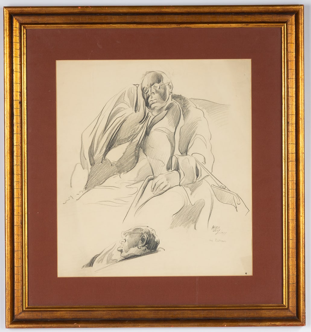 Alexander Oscar Levy (American, 1881-1947) Drawing: Alexander Oscar Levy (American, 1881-1947) Drawing Charcoal on paper. Signed and dated 'Alex Levy 1937 via Baltimore' (lower right). Sight: 20 x 18 in. A Buffalo, New York collection.