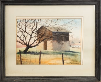 Ward Palmer Mann (American, 1921-2005) Watercolor of a Barn