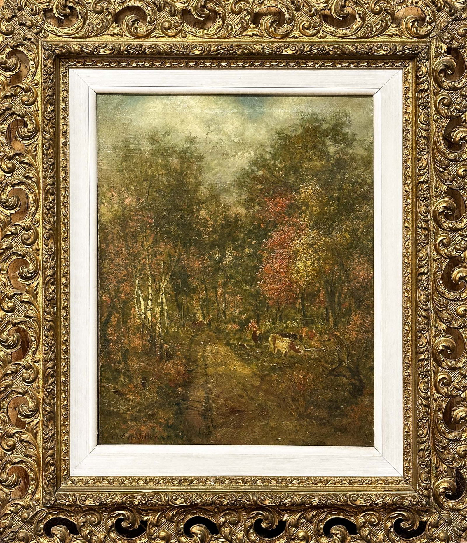 Charles Henry Miller, (American, 1842-1922) Landscape with Cows: Charles Henry Miller, (American, 1842-1922) Landscape with Cows Oil on canvas. Signed (lower left). 24 x 18 in.