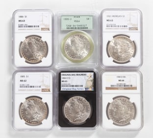 (6) Graded Morgan Silver Dollars