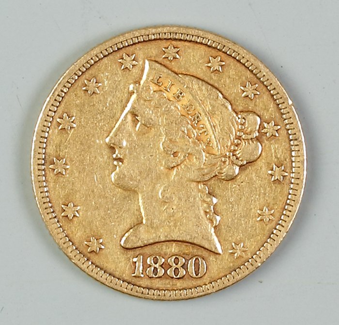 1880 Liberty Five Dollar Gold Coin: 1880 Liberty Five Dollar Gold Coin. .