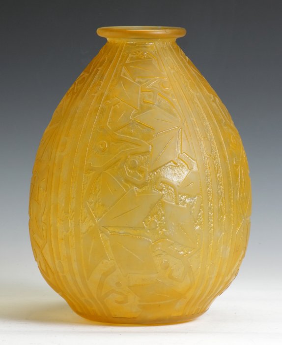 Daum Nancy Acid Cut Back Vase: Daum Nancy Acid Cut Back Vase. Inscribed Daum Nancy, France. Ht. 13" Dia. 8 1/2". Dr. George & Angie Shaheen Collection, Fayetteville, NY.