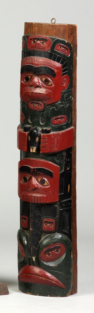 Northwest Coast Carved & Polychrome Model Totem Pole: Northwest Coast Carved & Polychrome Model Totem Pole. Early 20th cent. Ht. 31 1/2". Dr. George & Angie Shaheen Collection, Fayetteville, NY.