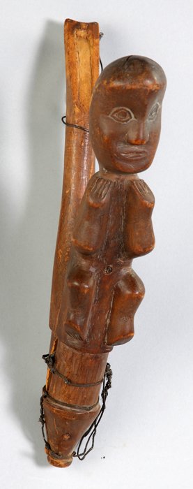 North West Coast Carved Fish Spear Holder: North West Coast Carved Fish Spear Holder. Ht. 11 1/2" D 7". Dr. George & Angie Shaheen Collection, Fayetteville, NY.