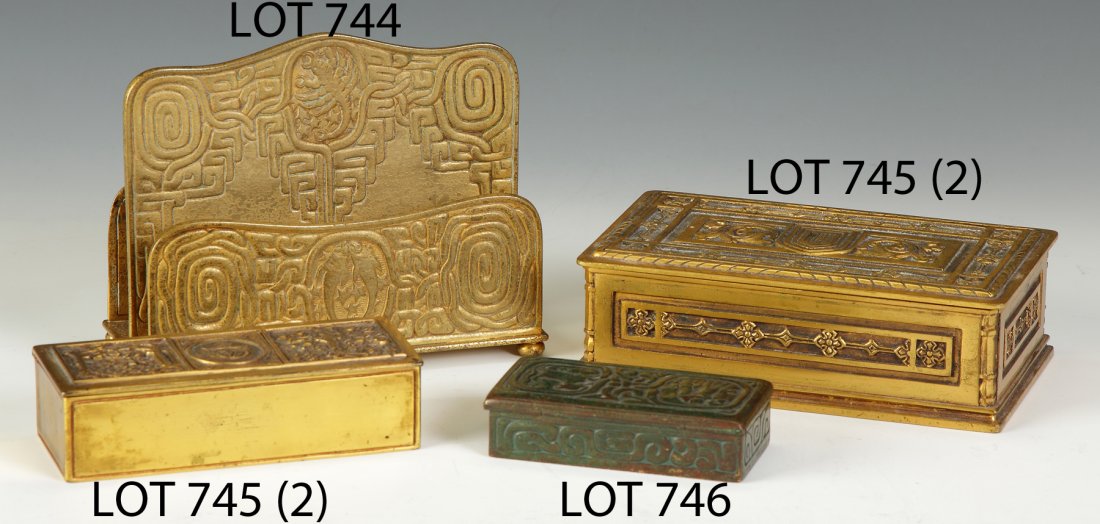 Tiffany Studios NY Zodiac Pattern Bronze Stamp Box: Tiffany Studios NY Zodiac Pattern Bronze Stamp Box. #802. Ht. 1" W 3 3/4" D 2".
