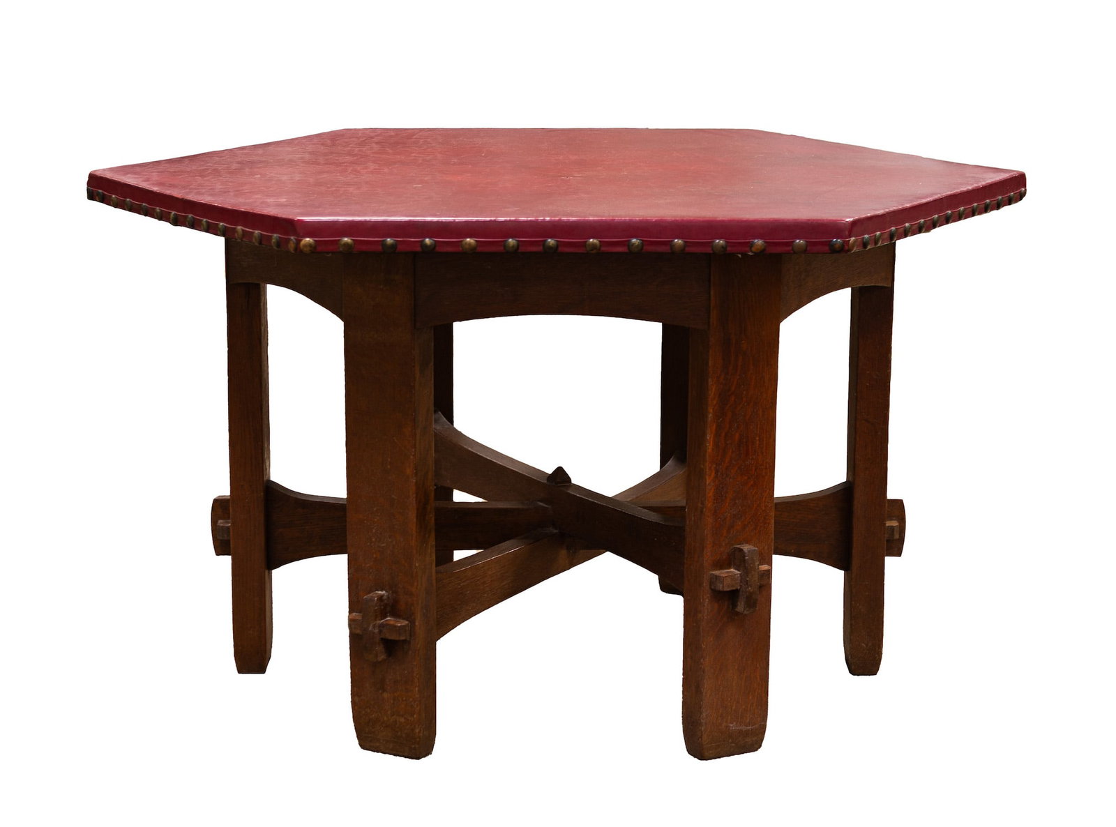 Gustav Stickley Leather-Top Hexagonal Table (1 of 2)
