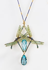Fine & Rare Rene Lalique, Four Dragonflies (Quatre Libellules) Pendant Necklace & Brooch