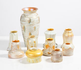 (8) Durand & (2) Quezal Art Glass Pieces