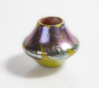 Rare Steuben Blue Aurene Marvered Gold Cabinet Vase