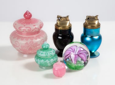 Steuben Acid-Cut-Back Paperweight & Lighters