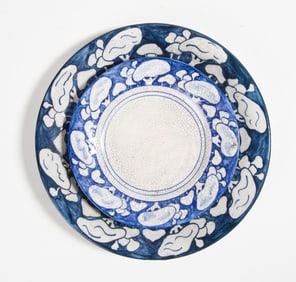 Dedham Pottery Mushroom and Snow Tree Plates