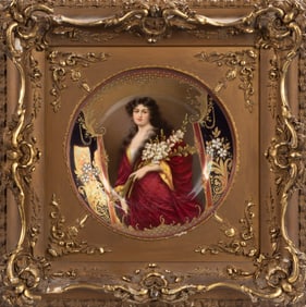 Royal Vienna Porcelain Plate of a Woman with Flowers (Gladiola)