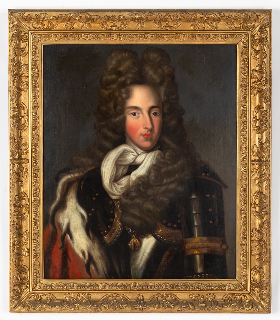 French School Portrait, After Hyacinthe Rigaud: French School Portrait, After Hyacinthe Rigaud Oil on canvas. Giltwood frame. 30 x 25 in. Framed: 38 x 33 in. Shipping Note: We provide our own in-house shipping service. Please reach out to us with a