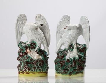 Rare Pair of Staffordshire Eagle & Lamb / Child Figures