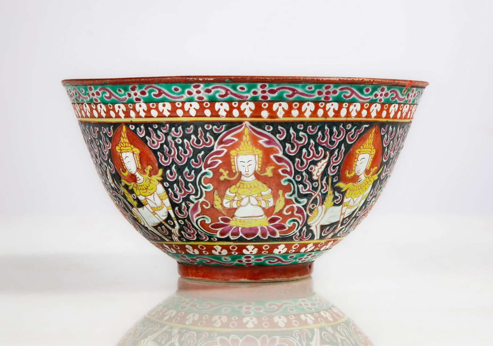 Chinese Famille Rose Porcelain Bowl, Bencharong Style: Chinese Famille Rose Porcelain Bowl, Bencharong Style 18th / 19th century. Made for the Thai market. 3 3/4 x 7 in. Shipping Note: We provide our own in-house shipping service. Please reach out to us w