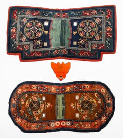 Two Tibetan Horse Saddle Covers & Horse Head Cover