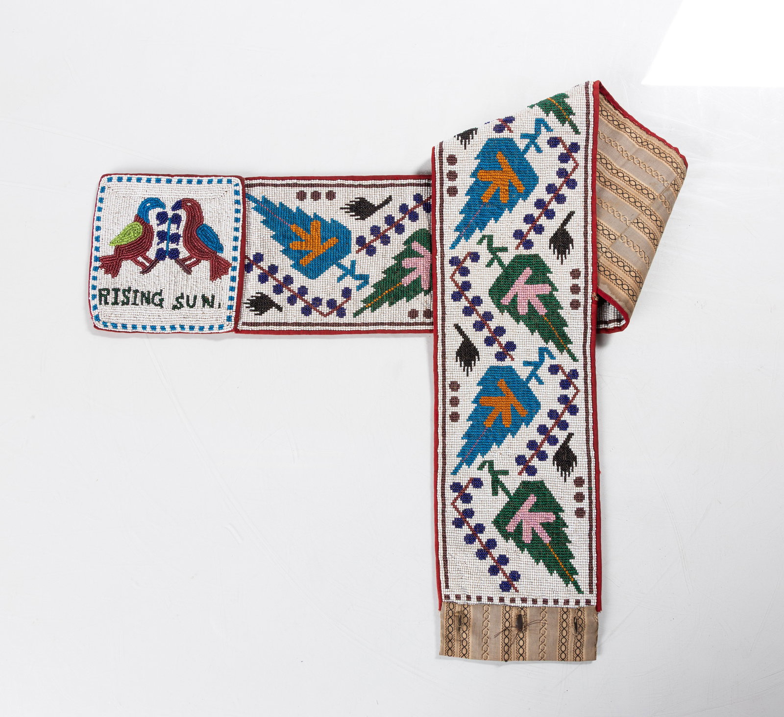 Chippewa Ogibwe Belt (Rising Sun): Chippewa Ogibwe Belt (Rising Sun) Late 19th century. L. 40 in. Shipping Note: We provide our own in-house shipping service. Please reach out to us with any inquiries.