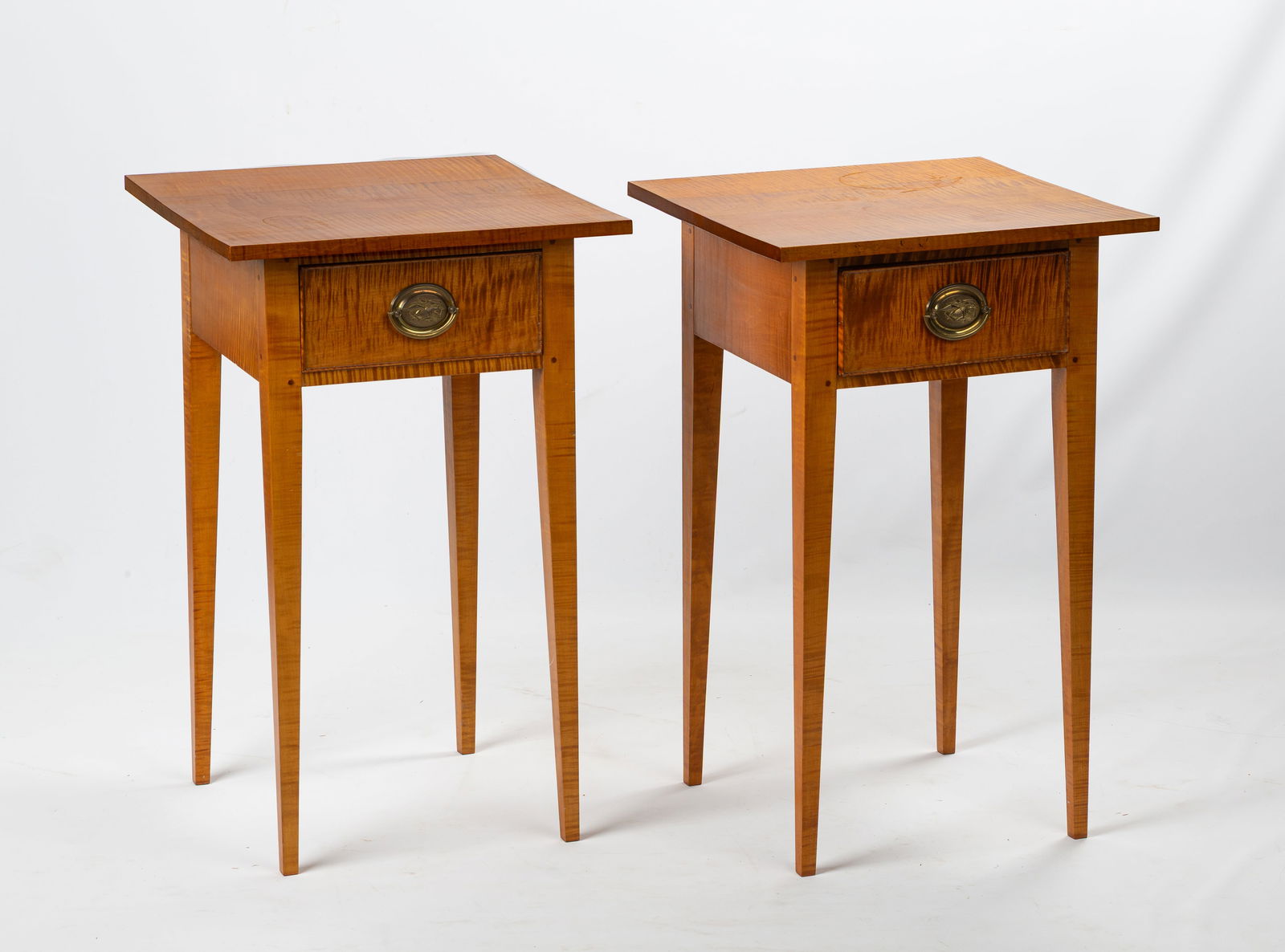 Pair of Bench-Made Hepplewhite Tiger Maple Stands (1 of 4)