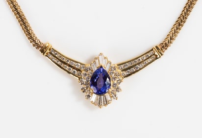 14K Gold, Tanzanite, & Diamond Necklace