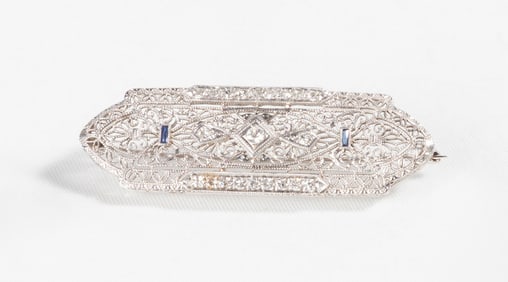 Art Deco "Antique Filagree" Bar Style Diamond Brooch