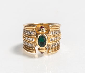 18K Gold, Ruby, & Emerald Ring